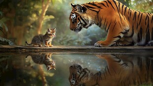 大虎与小猫的对视时刻