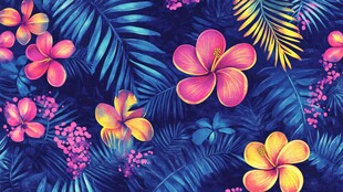 热带花卉与棕榈叶图案