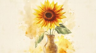 花瓶中的向日葵水彩画