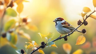 秋日枝头的灵动麻雀