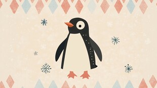 可爱企鹅的冬日几何图案背景