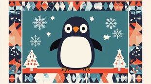 可爱企鹅的冬日欢乐场景