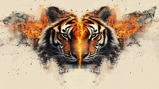 火焰环绕的威猛老虎头