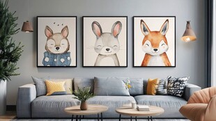 萌趣动物挂画装饰温馨客厅