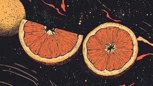 手绘切开的鲜艳多汁西柚