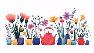 缤纷花束与茶壶的温馨组合