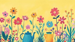 缤纷花卉与复古花器插画