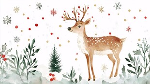 冬日驯鹿雪景插画
