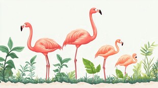 四只火烈鸟的自然小景