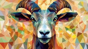 几何风多彩羊头插画