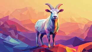 彩色几何背景下的山羊