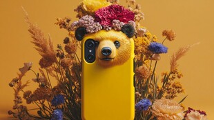 萌熊花卉手机壳创意展示