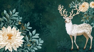 梦幻白鹿伴繁花插画