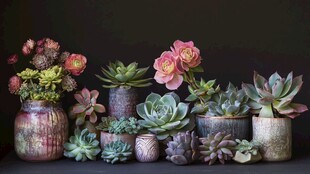 多彩多肉盆栽组合展示