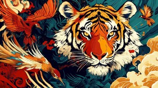 虎跃鹰翔的奇幻国风图景