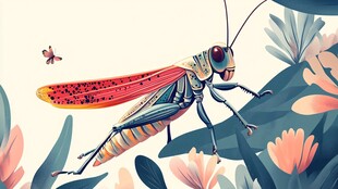 彩翼蚂蚱于花丛间漫步