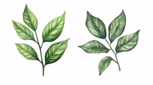 手绘清新绿叶植物图案