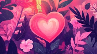 梦幻心形花卉插画