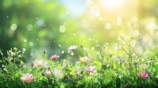 春日繁花草地清新美景