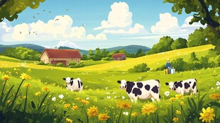 田园牧歌 奶牛与灿烂花田