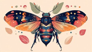 梦幻绚丽的多彩飞虫插画