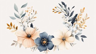 淡雅花卉花环插画