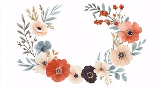水彩花卉花环装饰图案