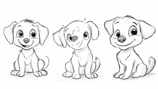 三只可爱小狗的简笔画