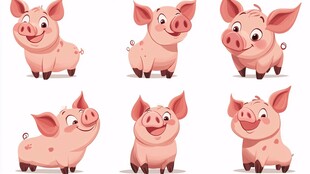 可爱小猪的多样表情展示