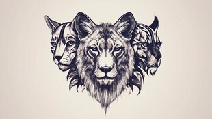 三兽头像插画 狮猫虎