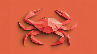 红色折纸风螃蟹形象设计