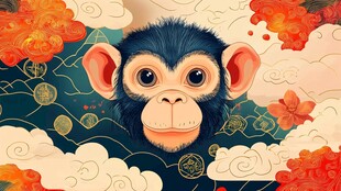 萌趣小猴的中式梦幻场景