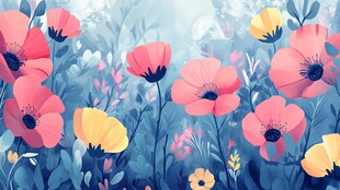 梦幻花卉插画 绚丽花海