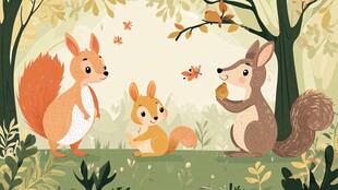 森林中松鼠一家的温馨时刻