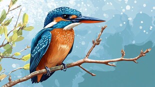 蓝羽翠鸟栖于枝头