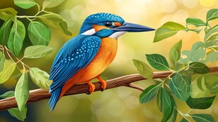 栖息枝头的美丽翠鸟