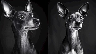 可爱小鹿犬的黑白肖像照