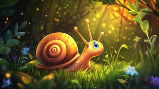 梦幻森林中的可爱小蜗牛
