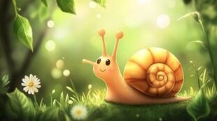 可爱蜗牛漫步绿意草地