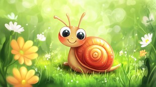 草地上的可爱小蜗牛