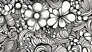 黑白手绘花卉线条图案