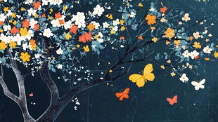 繁花蝴蝶绘就梦幻夜景图