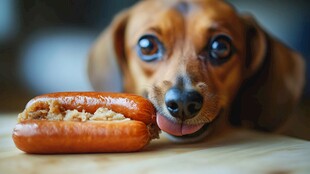 腊肠犬馋热狗的可爱瞬间