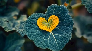 心形黄花栖于绿叶之上