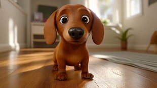 可爱腊肠犬呆萌望向前方