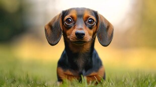 呆萌腊肠犬在绿茵草地