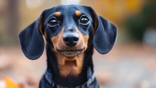 可爱腊肠犬的秋日萌照