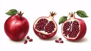 新鲜饱满的红石榴及切片