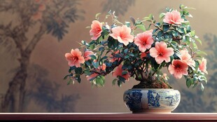 粉色杜鹃盆景优雅绽放