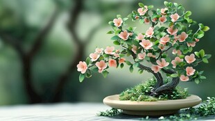 精致粉色花卉盆景艺术